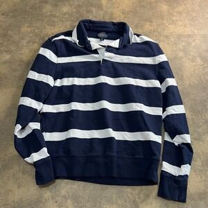 J. Crew Rugby Polo Shirt Mens S Navy White Striped Short Sleeve